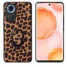 For Honor 70 Leather Back Phone Case with Holder(Leopard Print) - 1