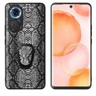 For Honor 70 Leather Back Phone Case with Holder(Snakeskin Print) - 1