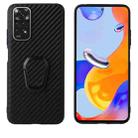 For Xiaomi Redmi Note 11 Leather Back Phone Case with Holder(Black Carbon Fiber Texture) - 1