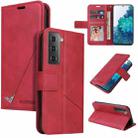 For Samsung Galaxy S21 5G GQUTROBE Right Angle Leather Phone Case(Red) - 1