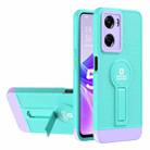 For OPPO A57 4G Small Tail Holder TPU+PC Phone Case(Light Green+Purple) - 1