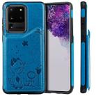 For Galaxy S20 Ultra Cat Bee Embossing Pattern Shockproof Protective Case with Card Slots & Photo Frame(Blue) - 1