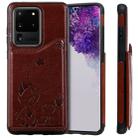 For Galaxy S20 Ultra Cat Bee Embossing Pattern Shockproof Protective Case with Card Slots & Photo Frame(Brown) - 1