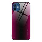For iPhone 12 / 12 Pro Texture Gradient Glass TPU Phone Case(Rose Red) - 1
