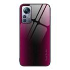 For Xiaomi 12 Pro Texture Gradient Glass TPU Phone Case(Rose Red) - 1