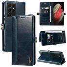For Samsung Galaxy S21 Ultra 5G GQUTROBE RFID Blocking Oil Wax Leather Phone Case(Blue) - 1