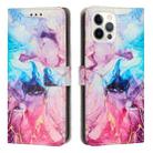 For iPhone 12 / 12 Pro Marble Pattern Leather Phone Case(Pink Purple) - 1