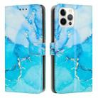 For iPhone 12 / 12 Pro Marble Pattern Leather Phone Case(Blue Green) - 1