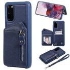 For Galaxy S20 Zipper Double Buckle Shockproof Protective Case with Stand & Photo Holder & Wallet Function(Blue) - 1