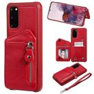 For Galaxy S20 Zipper Double Buckle Shockproof Protective Case with Stand & Photo Holder & Wallet Function(Red) - 1