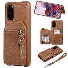 For Galaxy S20 Zipper Double Buckle Shockproof Protective Case with Stand & Photo Holder & Wallet Function(Coffee) - 1