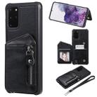For Galaxy S20+ Zipper Double Buckle Shockproof Protective Case with Stand & Photo Holder & Wallet Function(Black) - 1