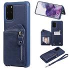 For Galaxy S20+ Zipper Double Buckle Shockproof Protective Case with Stand & Photo Holder & Wallet Function(Blue) - 1