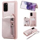 For Galaxy S20+ Zipper Double Buckle Shockproof Protective Case with Stand & Photo Holder & Wallet Function(Rose Gold) - 1