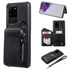 For Galaxy S20 Ultra Zipper Double Buckle Shockproof Protective Case with Stand & Photo Holder & Wallet Function(Black) - 1