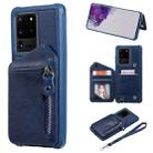 For Galaxy S20 Ultra Zipper Double Buckle Shockproof Protective Case with Stand & Photo Holder & Wallet Function(Blue) - 1