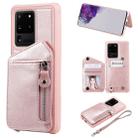 For Galaxy S20 Ultra Zipper Double Buckle Shockproof Protective Case with Stand & Photo Holder & Wallet Function(Rose Gold) - 1