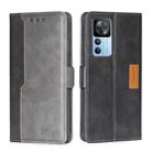 For Xiaomi Redmi K50 Ultra/Xiaomi 12T/Xiaomi 12T Pro Contrast Color Side Buckle Leather Phone Case(Black + Grey) - 1