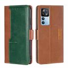 For Xiaomi Redmi K50 Ultra/Xiaomi 12T/Xiaomi 12T Pro Contrast Color Side Buckle Leather Phone Case(Light Brown + Green) - 1