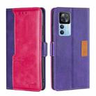 For Xiaomi Redmi K50 Ultra/Xiaomi 12T/Xiaomi 12T Pro Contrast Color Side Buckle Leather Phone Case(Purple + Rose Red) - 1