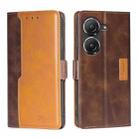 For Asus Zenfone 9 Contrast Color Side Buckle Leather Phone Case(Dark Brown + Gold) - 1