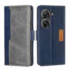 For Asus Zenfone 9 Contrast Color Side Buckle Leather Phone Case(Blue + Grey) - 1
