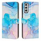 For Samsung Galaxy S21 5G Painted Marble Pattern Leather Phone Case(Pink Green) - 1