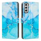 For Samsung Galaxy S21 FE 5G Painted Marble Pattern Leather Phone Case(Blue Green) - 1