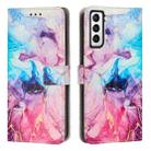 For Samsung Galaxy S21+ 5G Painted Marble Pattern Leather Phone Case(Pink Purple) - 1