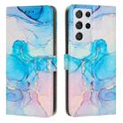 For Samsung Galaxy S21 Ultra 5G Painted Marble Pattern Leather Phone Case(Pink Green) - 1