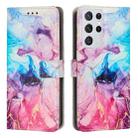 For Samsung Galaxy S21 Ultra 5G Painted Marble Pattern Leather Phone Case(Pink Purple) - 1