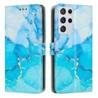For Samsung Galaxy S21 Ultra 5G Painted Marble Pattern Leather Phone Case(Blue Green) - 1