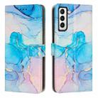 For Samsung Galaxy S22 5G Painted Marble Pattern Leather Phone Case(Pink Green) - 1