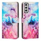 For Samsung Galaxy S22 5G Painted Marble Pattern Leather Phone Case(Pink Purple) - 1