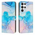 For Samsung Galaxy S22 Ultra 5G Painted Marble Pattern Leather Phone Case(Pink Green) - 1
