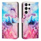 For Samsung Galaxy S22 Ultra 5G Painted Marble Pattern Leather Phone Case(Pink Purple) - 1