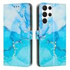 For Samsung Galaxy S22 Ultra 5G Painted Marble Pattern Leather Phone Case(Blue Green) - 1