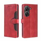 For Asus Zenfone 9 Skin Feel Magnetic Buckle Leather Phone Case(Red) - 1