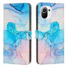 For Xiaomi Mi 11 Lite Painted Marble Pattern Leather Phone Case(Pink Green) - 1