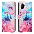 For Xiaomi Mi 11 Lite Painted Marble Pattern Leather Phone Case(Pink Purple) - 1