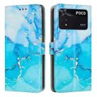 For Xiaomi Poco M4 Pro 4G Painted Marble Pattern Leather Phone Case(Blue Green) - 1