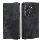 For Asus Zenfone 9 RFID Anti-theft Brush Magnetic Leather Phone Case(Black) - 1