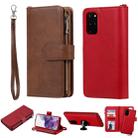 For Galaxy S20+ 2 in 1 Solid Color Zipper Shockproof Protective Case with Card Slots & Bracket & Photo Holder & Wallet Function(Red) - 1