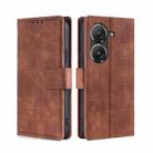For Asus Zenfone 9 Skin Feel Crocodile Magnetic Clasp Leather Phone Case(Brown) - 1
