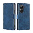 For Asus Zenfone 9 Skin Feel Crocodile Magnetic Clasp Leather Phone Case(Blue) - 1