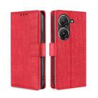 For Asus Zenfone 9 Skin Feel Crocodile Magnetic Clasp Leather Phone Case(Red) - 1