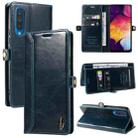For Samsung Galaxy A50 / A30s GQUTROBE RFID Blocking Oil Wax Leather Phone Case(Blue) - 1