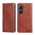 For Asus Zenfone 9 Gloss Oil Solid Color Magnetic Leather Phone Case(Brown) - 1
