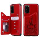 For Galaxy S20 Skull Embossing Pattern Shockproof Protective Case with Card Slots & Photo Frame(Red) - 1