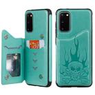 For Galaxy S20 Skull Embossing Pattern Shockproof Protective Case with Card Slots & Photo Frame(Green) - 1